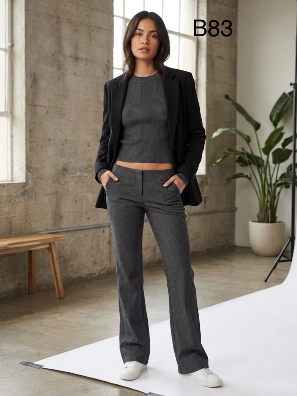 Janette Low Rise Wide-Leg Women's Pants in Charcoal Gray,Size Medium